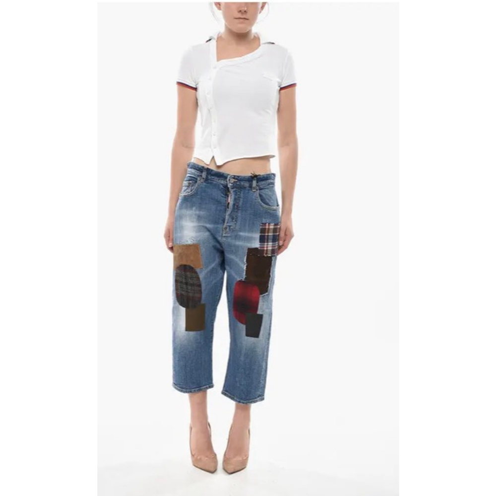 NWT Dsquared2 Wide-Leg Kawaii Patchwork Jeans Blue US 6/42 - Picture 4 of 8